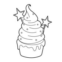 Süss köstlich Cupcake mit Schokolade und Buttercreme. Design Element. schwarz und Weiß Gliederung Illustration vektor