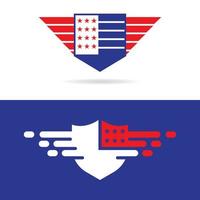 sköld med amerikanska flaggan logotyp mall ikon design vektor