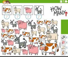Wie viele Zählen Aktivität mit Karikatur Bauernhof Tiere vektor
