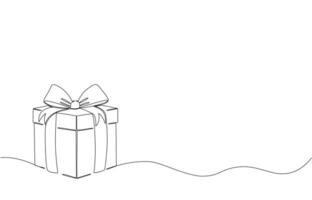 kontinuierlich einer Linie Weihnachten Geschenk Box mit Band und Bogen. Vektor Illustration
