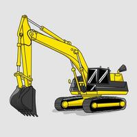 grävmaskin platt vektor illustration, isolerat bild på en grå bakgrund, platt design illustration i gul och svart