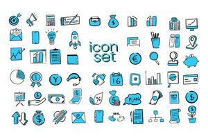 en samling av ritad för hand ikoner med en företag och finansiell tema, i en platt design stil vektor