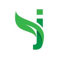 j första brev med grön blad logotyp vektor