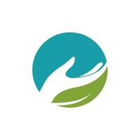 Hand und Blatt Natur Pflege Logo vektor