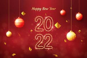 Frohes neues Jahr 2022 Feier roter Hintergrund mit Lichter Konfetti vektor