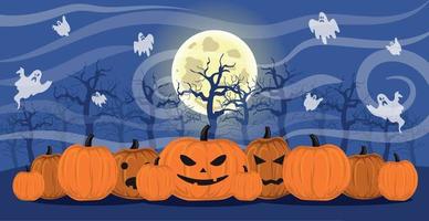 realistische Feiertagskürbisse auf Halloween-Mondhintergrund - Vektor