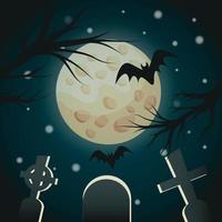realistisk nattkyrkogård i månens strålar halloween - vektor