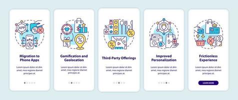 Trends bei Treueprogrammen beim Onboarding der mobilen App-Seitenseite vektor