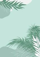 abstrakt minimalistisch Hintergrund im Sanft Grün Farben. Einladung, Gruß Karte, Poster, Banner, Mehrzweck Vektor mit abstrakt Flecken und Blätter. kostenlos Raum zum Text.