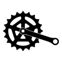 Kurbelgarnitur Zahnrad Kettenrad Kurbel Länge mit Ausrüstung zum Fahrrad Kassette System Fahrrad Symbol schwarz Farbe Vektor Illustration Bild eben Stil