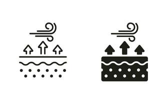 Anti Wind Barriere, schützen Körper Sahne Symbol Sammlung. Betrachtung von Wind Einschlag und Temperatur Linie und Silhouette schwarz Symbol Satz. kalt Wetter Schutz zum Haut. isoliert Vektor Illustration.