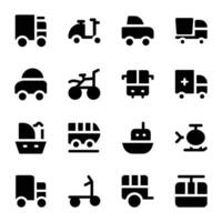 einstellen von Transport Fahrten Fett gedruckt Glyphe Symbole vektor