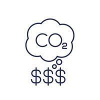 Kohlenstoff Emissionen Kosten Symbol, co2 Gas Preis, Linie Vektor