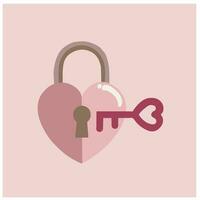 illustration av hjärta rosa kärlek hänglås med söt nyckel valentine dag vektor
