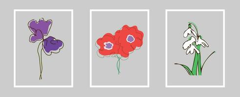 linje konst teckning av löv blomma med abstrakt former. abstrakt växt konst design för skriva ut, omslag, tapet, minimal vägg konst. vektor illustration.