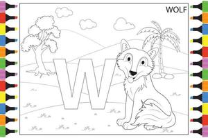 Wolf Tier Cartoon für Kinder ausmalen vektor