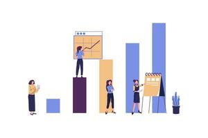 människor är analysera de evolutionära skala, hiss upp vektor platt illustration design