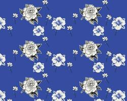 vit blommor och ro på en blå bakgrund mönster vektor