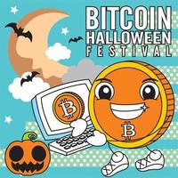 Bitcoin-Cartoon-Halloween-Festival-Sonderausgabe-Vektorillustration - Hintergrundschablonenstrich editierbar - Geschäftsveranstaltung vektor