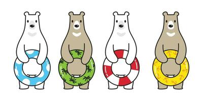 Bär Vektor Polar- Bär Schwimmen Ring Symbol Schwimmbad Ozean Meer Strand Logo Sommer- tropisch Karikatur Charakter Symbol Gekritzel Illustration Design