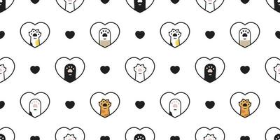 Katze Pfote nahtlos Muster Valentinstag Herz Vektor Fußabdruck Hund Kätzchen Karikatur Schal isoliert wiederholen Hintergrund Fliese Hintergrund Gekritzel Illustration Design