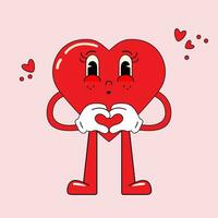 groovig Karikatur schön Herz. glücklich Valentinsgrüße Tag. Liebe Konzept. zum Poster, Karte, drucken, Sozial Medien, Post. modisch retro Stil vektor