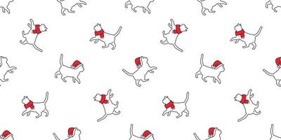 katt sömlös mönster jul vektor santa claus hatt kattunge gående tecknad serie scarf isolerat upprepa tapet bricka bakgrund klotter illustration vit design