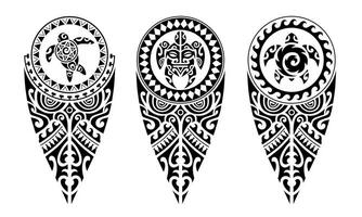 einstellen von tätowieren skizzieren Maori Stil zum Bein oder Schulter mit Schildkröte. schwarz und Weiß. vektor