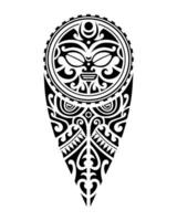 tätowieren skizzieren Maori Stil zum Bein oder Schulter mit Sonne Symbole Gesicht. schwarz und Weiß. vektor