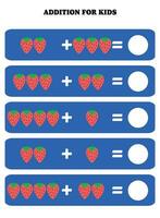 Zusatz Seite zum Kinder. lehrreich Mathematik Spiel zum Kinder mit Erdbeere. druckbar Arbeitsblatt Design. Lernen mathematisch. vektor