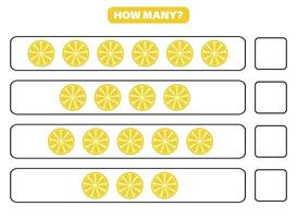 Wie viele Zitrone Scheibe sind Dort lehrreich Arbeitsblatt Design zum Kinder. Zählen Spiel zum Kinder. vektor