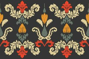 Ikat Blumen- Paisley Stickerei auf schwarz hintergrund.geometrisch ethnisch orientalisch Muster traditionell.aztekisch Stil abstrakt Vektor illustration.design zum