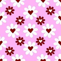 Kamillenmuster mit Herzen auf rosa Hintergrund. vektor