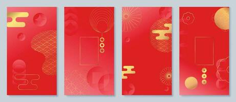 Chinesisch Neu Jahr Startseite Hintergrund Vektor. Luxus Hintergrund Design mit Gold Chinesisch Feuerwerk, Wind und orientalisch dekorativ Element zum asiatisch Mond- Neu Jahr Urlaub Abdeckung, Poster, Anzeige und Verkauf Banner. vektor