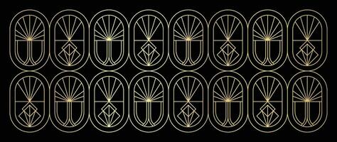 Luxus geometrisch Gold Linie Kunst und Kunst Deko Hintergrund Vektor. abstrakt geometrisch Rahmen und elegant Kunst Jugendstil mit empfindlich. Illustration Design zum Einladung, Banner, VIP, Innere, Dekoration. vektor