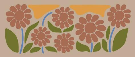 abstrakt botanisk konst bakgrund vektor. naturlig hand dragen mönster design med löv gren, blomma. enkel samtida stil illustrerade design för tyg, skriva ut, omslag, baner, tapet. vektor