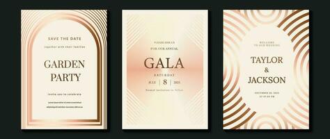 Luxus Einladung Karte Hintergrund Vektor. golden elegant geometrisch Form, Rose Gold Linien Gradient auf Licht Hintergrund. Prämie Design Illustration zum Gala Karte, großartig Öffnung, Party Einladung. vektor