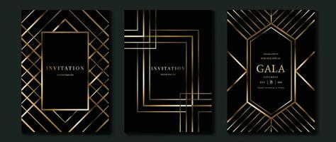 Luxus Einladung Karte Hintergrund Vektor. golden elegant geometrisch Form, Gold Linien Gradient auf dunkel Hintergrund. Prämie Design Illustration zum Gala Karte, großartig Öffnung, Party Einladung, Hochzeit. vektor