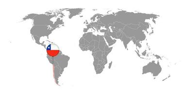 Pin-Karte mit chilenischer Flagge auf der Weltkarte. Vektor-Illustration. vektor