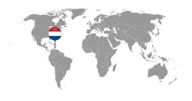 Stecknadelkarte mit karibischer niederländischer Flagge auf der Weltkarte. Vektor-Illustration. vektor