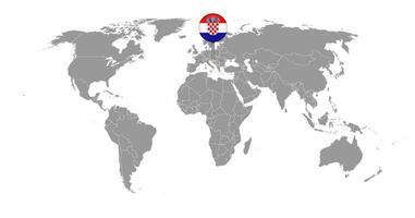 Stecknadelkarte mit kroatischer Flagge auf der Weltkarte. Vektor-Illustration. vektor