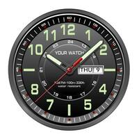 realistischer schwarzer silber zifferblatt chronograph luxus auf weißem hintergrundvektor vektor