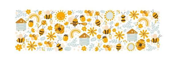 barn färgglada honung vektor affisch handritad uppsättning tecknad doodle bee