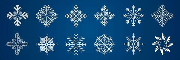 einstellen von Schneeflocke Symbol, Symbol, Logo zum Design Weihnachten Vektor, Schneeflocke Gruppe auf isoliert Blau Hintergrund, Illustration Element Sammlung vektor
