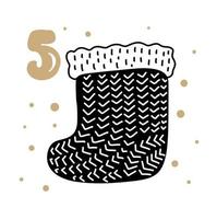 Adventskalender mit süßem skandinavischen handgezeichneten Vektor. vierundzwanzig Tage vor Weihnachten. Fünfter Tag. Winterillustration der Weihnachtssocke vektor