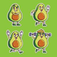 einstellen von süß glücklich Avocado Obst Maskottchen Charakter Vektor Karikatur Illustration. Avocado Vektor Karikatur Illustration