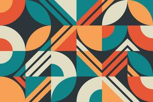 sömlös mönster i scandinavian stil med abstrakt cirklar, rektanglar, och hipster element i en färgrik mosaik. trendig 50-talsinspirerad konst för modern, minimalistisk dekor vektor