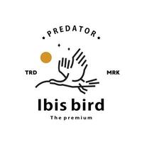 årgång retro hipster ibis fågel logotyp vektor översikt monoline konst ikon