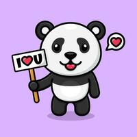 söt tecknad serie panda, innehav en kärlek hälsning styrelse. vektor