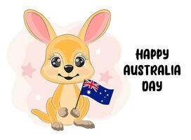 söt känguru innehav en flagga Australien dag affisch vektor illustration
